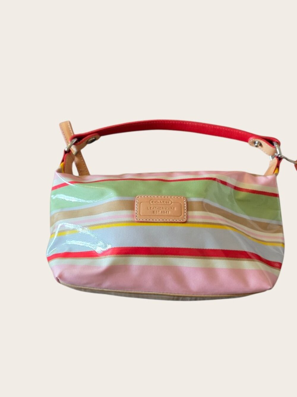 Coach Hampton Watercolor Stripe Pouch Bag Y2K Vintage Vachetta Trim Rare - Picture 16 of 16